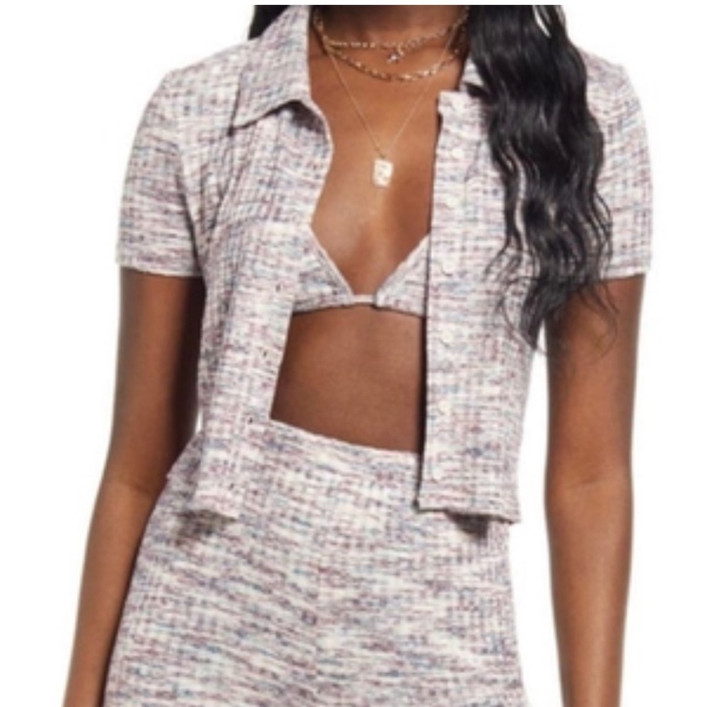 BP Space Dye Button-Up Crop Cardigan and String Bikini Style Top size S